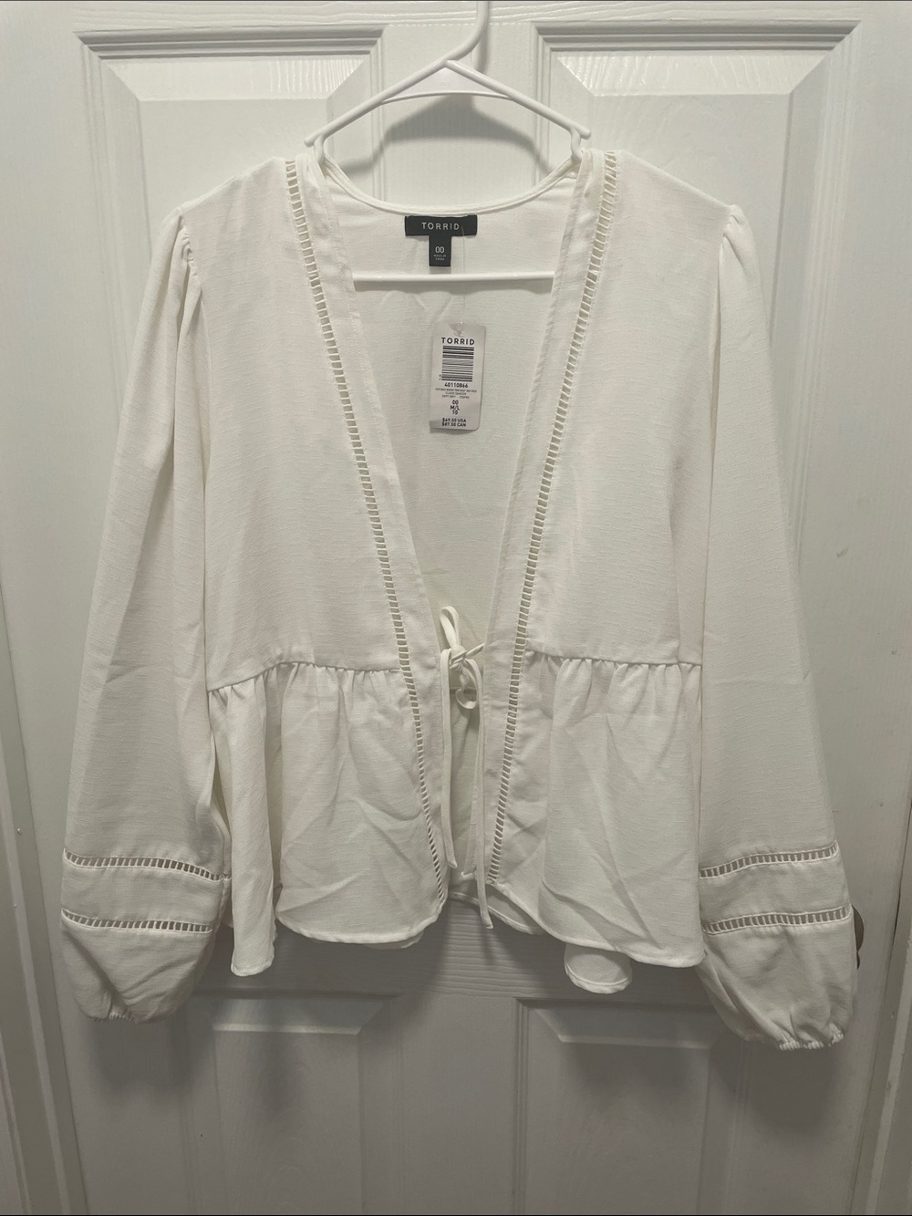 Torrid White Lace-Trim Tie-Front Blouse